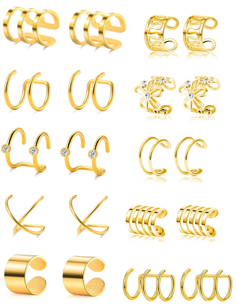Tornito 4-10 Pairs Stainless Steel Ear Cuff Helix Cartilage Clip On Wrap Earrings Fake Nose Ring Non-Piercing Adjustable (A1:10 Pairs, Gold Tone) - Image 1
